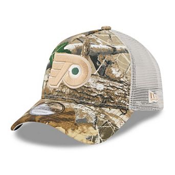 Men's New Era Camo Philadelphia Flyers Real Tree A-Frame 9FORTY Adjustable Trucker Hat