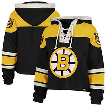 Women's '47 Black Boston Bruins Cropped Lacer Hoodie