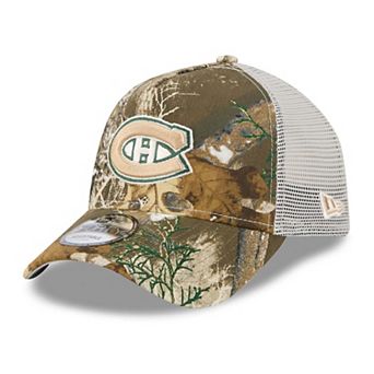 Men's New Era Camo Montreal Canadiens Real Tree A-Frame 9FORTY Adjustable Trucker Hat