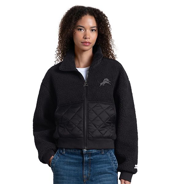 Women's Starter Black Detroit Lions Journeyman Sherpa Full-Zip Jacket