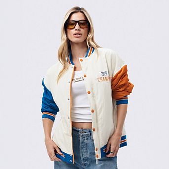 Women's Terez Cream New York Knicks 2026 NBA Champions Full Snap Bomber Jacket
