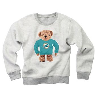 Youth Wes & Willy Gray Miami Dolphins Reverse Fleece Teddy Bear Sweatshirt