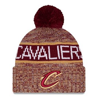 Youth New Era Wine Cleveland Cavaliers Tri-Color Cuffed Knit Hat with Pom