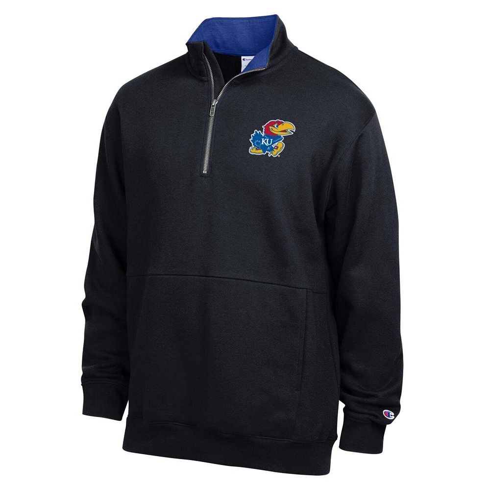 Men's Champion Black Kansas Jayhawks Fleece Quarter-Zip Pullover