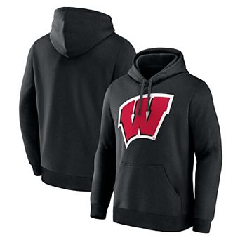 Men's Logo Athletic Black Wisconsin Badgers Primary Logo Fleece Pullover Hoodie