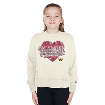 Girls Youth New Era Light Beige Washington Commanders Flip Sequin Crewneck Sweatshirt