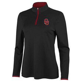 Women's Antigua Black/Crimson Oklahoma Sooners Brink Quarter-Zip Pullover