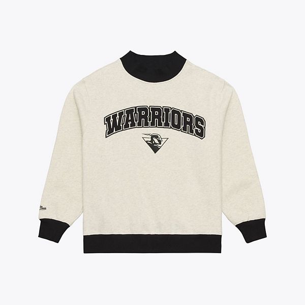 Women's Mitchell & Ness Oatmeal Golden State Warriors Ribbed Mock Neck Sweatshirt