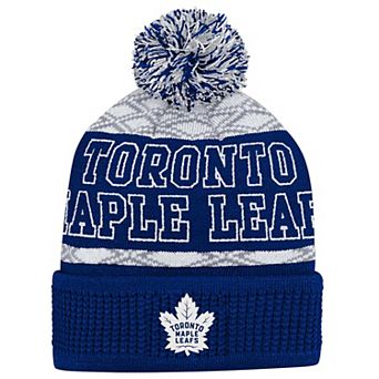 Toronto Maple Leafs Blue Puck Cuffed Knit Hat with Pom