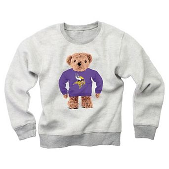 Youth Wes & Willy Gray Minnesota Vikings Reverse Fleece Teddy Bear Sweatshirt