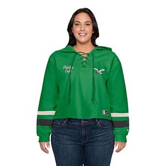 Women's Plus New Era Kelly Green Philadelphia Eagles Throwback Lace-Up Hoodie