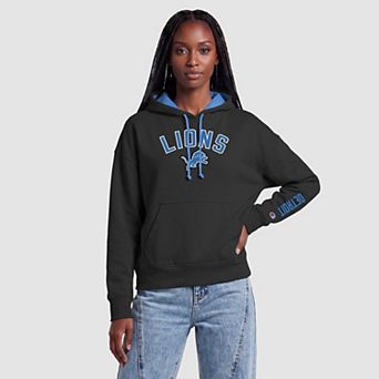 Women's Champion Black/Blue Detroit Lions Contrast Liner Hoodie