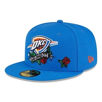 Men's New Era Blue Oklahoma City Thunder Rose Banner 59FIFTY Fitted Hat