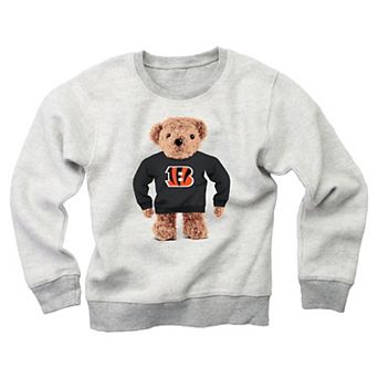 Youth Wes & Willy Gray Cincinnati Bengals Reverse Fleece Teddy Bear Sweatshirt