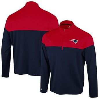 Men's Antigua Navy/Red New England Patriots Hinder Quarter-Zip Pullover