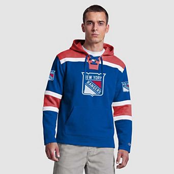 Men's Champion Blue New York Rangers Lacer Fleece Hockey Hoodie