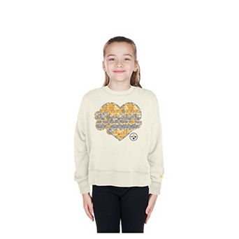 Girls Youth New Era Light Beige Pittsburgh Steelers Flip Sequin Crewneck Sweatshirt