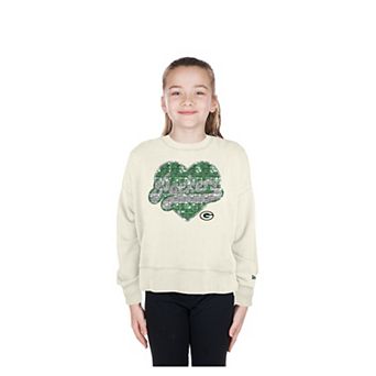 Girls Youth New Era Light Beige Green Bay Packers Flip Sequin Crewneck Sweatshirt