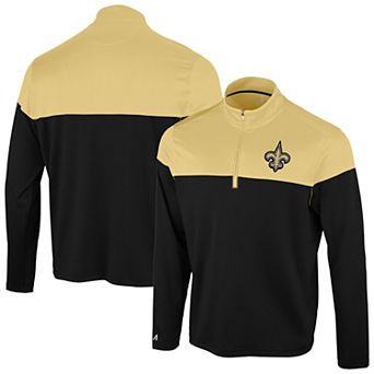 Men's Antigua Black/Vegas Gold New Orleans Saints Hinder Quarter-Zip Pullover
