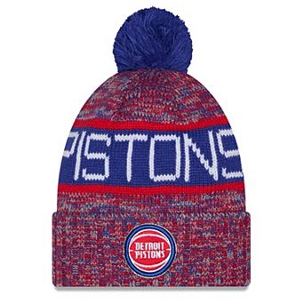 Youth New Era Blue Detroit Pistons Tri-Color Cuffed Knit Hat with Pom