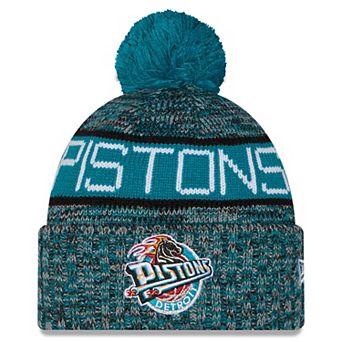 Youth New Era Teal Detroit Pistons Alternate Tri-Color Cuffed Knit Hat with Pom