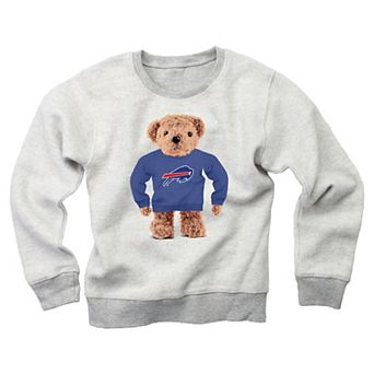 Youth Wes & Willy Gray Buffalo Bills Reverse Fleece Teddy Bear Sweatshirt