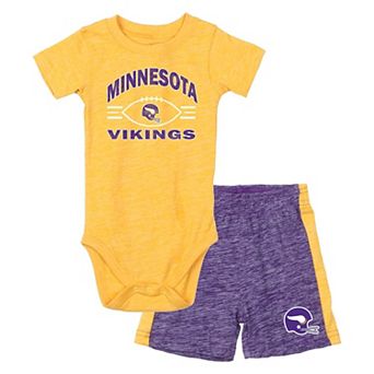 Infant Wes & Willy Gold/Purple Minnesota Vikings Cloudy Yard Hopper Bodysuit & Shorts Set