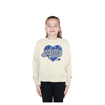 Girls Youth New Era Light Beige Buffalo Bills Flip Sequin Crewneck Sweatshirt