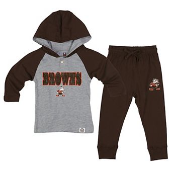 Toddler Wes & Willy Heather Gray/Brown Cleveland Browns Henley Hoodie & Sweatpants Set