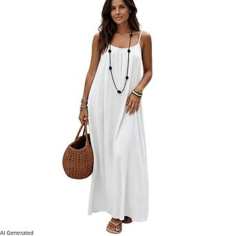 Women's Sleeveless Long Cami Loose Backless Camisole Maxi Dress