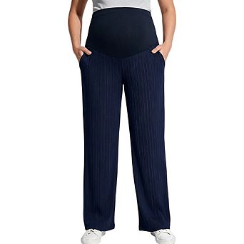 Women's Maternity Commuter Style Adjustable Waist Fleece-Lined Wide Leg Pants with Pockets