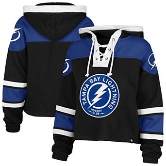 Women's '47 Black Tampa Bay Lightning Cropped Lacer Hoodie