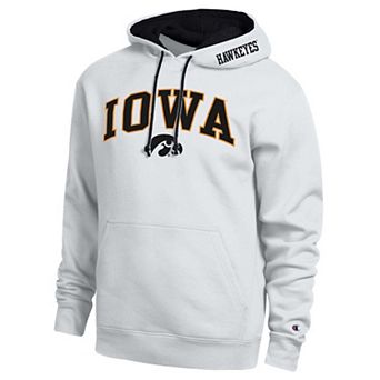 Men's Champion White Iowa Hawkeyes Arch Tackle Twill Hoodie