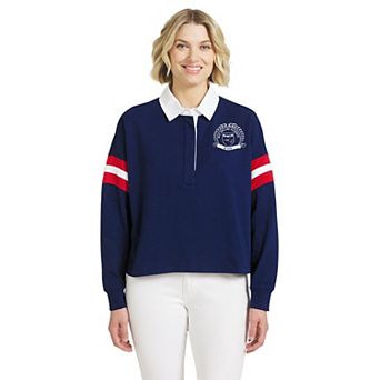 Women's WEAR by Erin Andrews Navy New England Patriots Rugby Long Sleeve T-Shirt