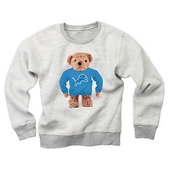 Youth Wes & Willy Gray Detroit Lions Reverse Fleece Teddy Bear Sweatshirt