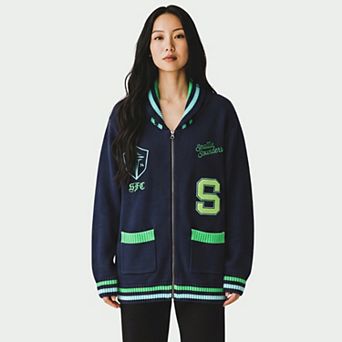 Unisex The Wild Collective Navy Seattle Sounders FC Jacquard Full-Zip Sweater