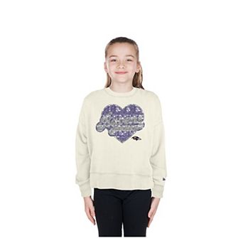 Girls Youth New Era Light Beige Baltimore Ravens Flip Sequin Crewneck Sweatshirt