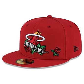 Men's New Era Red Miami Heat Rose Banner 59FIFTY Fitted Hat