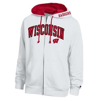 Men's Champion White Wisconsin Badgers Arch Logo Full-Zip Fleece Hoodie