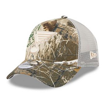 Men's New Era Camo St. Louis Blues Real Tree A-Frame 9FORTY Adjustable Trucker Hat