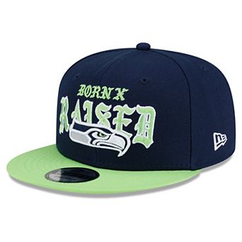 Men's New Era x Born x Raised College Navy/Neon Green Seattle Seahawks 9FIFTY Snapback Hat