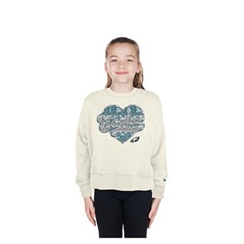Girls Youth New Era Light Beige Philadelphia Eagles Flip Sequin Crewneck Sweatshirt