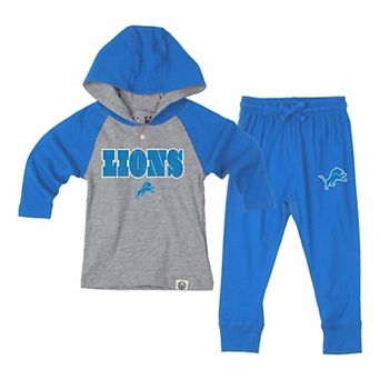 Toddler Wes & Willy Heather Gray/Blue Detroit Lions Henley Hoodie & Sweatpants Set