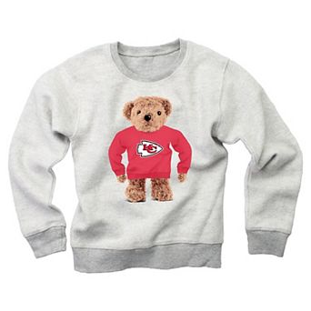 Youth Wes & Willy Gray Kansas City Chiefs Reverse Fleece Teddy Bear Sweatshirt