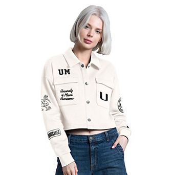 Women's Starter Cream Miami Hurricanes Anchor Full Snap Cropped Shacket