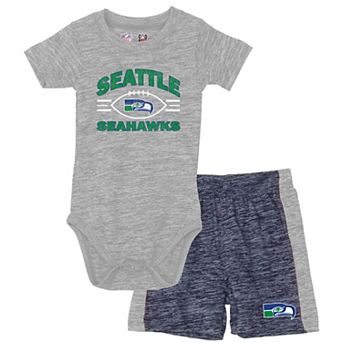 Infant Wes & Willy Gray/Navy Seattle Seahawks Cloudy Yard Hopper Bodysuit & Shorts Set