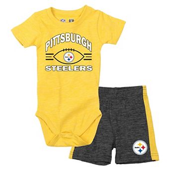 Infant Wes & Willy Gold/Black Pittsburgh Steelers Cloudy Yard Hopper Bodysuit & Shorts Set