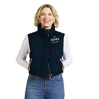 Women's WEAR by Erin Andrews Navy Chicago Bears Cropped Puffer Full-Zip Vest