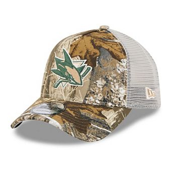 Men's New Era Camo San Jose Sharks Real Tree A-Frame 9FORTY Adjustable Trucker Hat