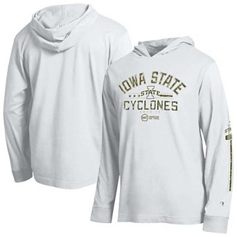 Men's Champion White Iowa State Cyclones Operation Hat Trick Sleeve Line Hooded Long Sleeve T-Shirt